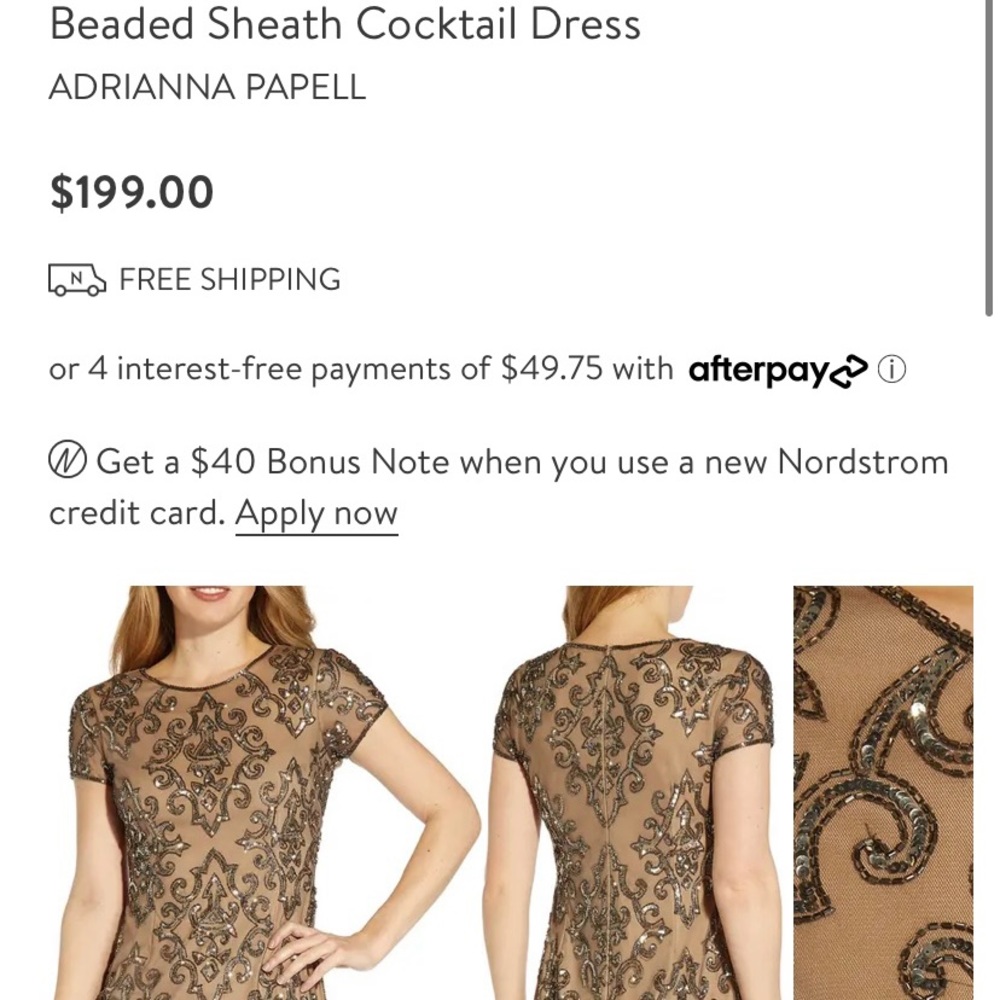 Beautiful Adrianna Papell sequence cocktail dress.